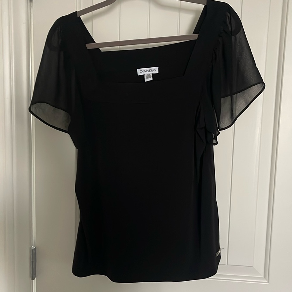 Calvin Klein black shirt with sheer sleeves, size medium